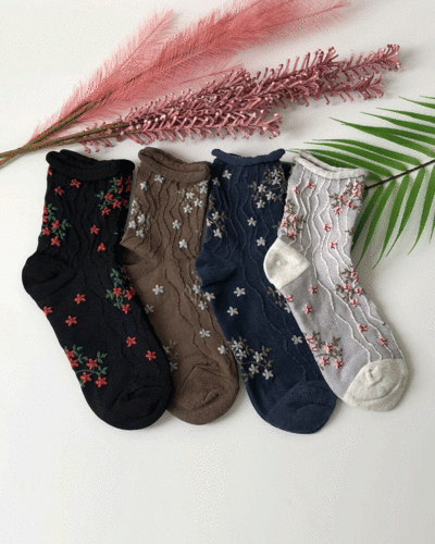 doll-doll flower socks [ 돌돌 플라워 삭스 / 꽃양말 / 꽃무늬 / 꽃패턴 / 긴양말 / 롱삭스 / 포인트아이템 / 가을 겨울]