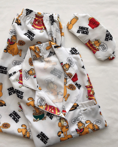 Garfield pajamas [가필드 파자마 / ~ 66  / 슬립웨어 / 잠옷 / 프린팅 / 캐릭터 / 수면안대 / 세트]